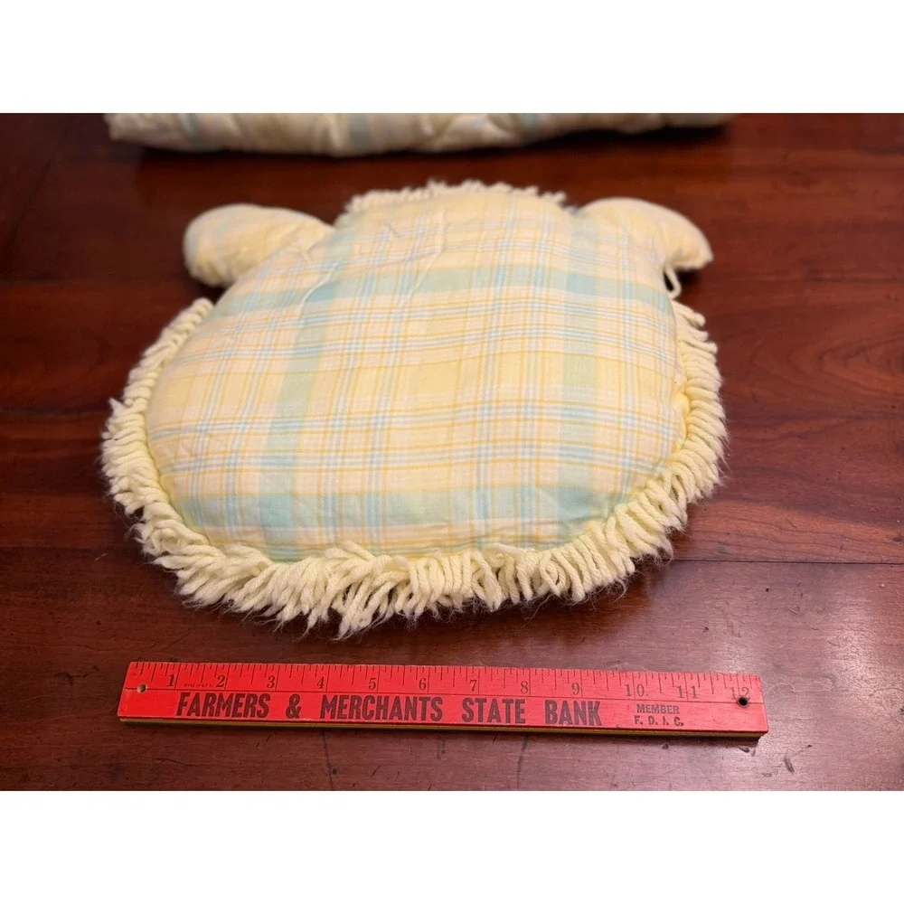 Vintage Plaid Gingham Baby Comforter Quilt Shaped Fringe Pillow Crochet‎ Blanket